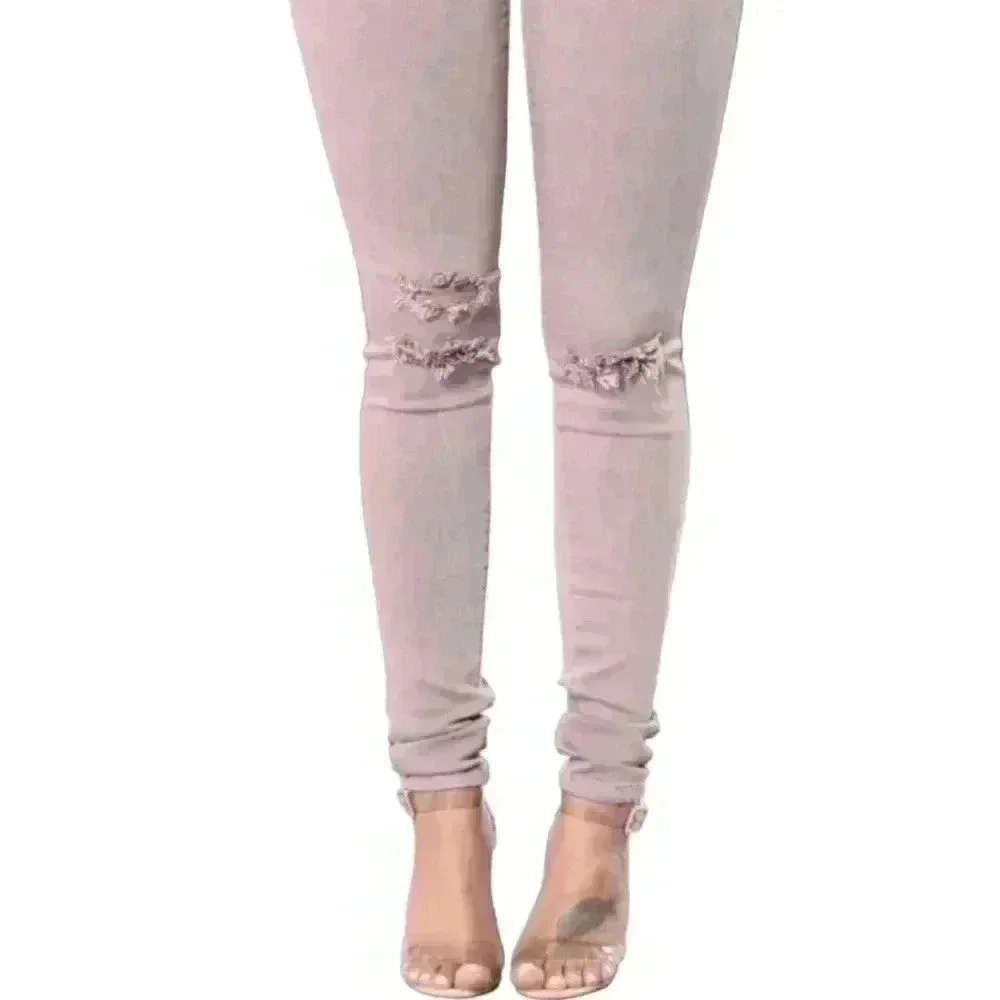 Fashion Nova High Waisted Pink Wash Skinny Jeans Stretchy Sexy Denim Size 9